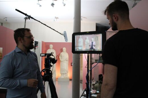 Unterstützung durch das Team von bearmedia/Darmstadt bei den Aufnahmen zur Projektvorstellung im Kurzfilm für museum4punkt0.