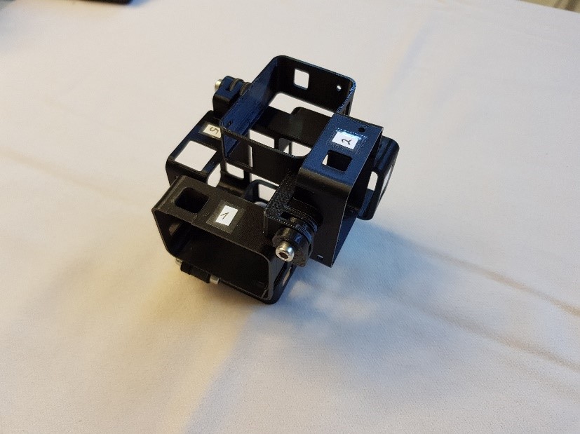 3D-gedrucktes Rig mit Beschriftungen für 6 GoPro Kameras