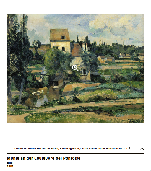 Zu sehen ist das Bild „Mühle an der Couleuvre bei Pontoise“ aus der Nationalgalerie.