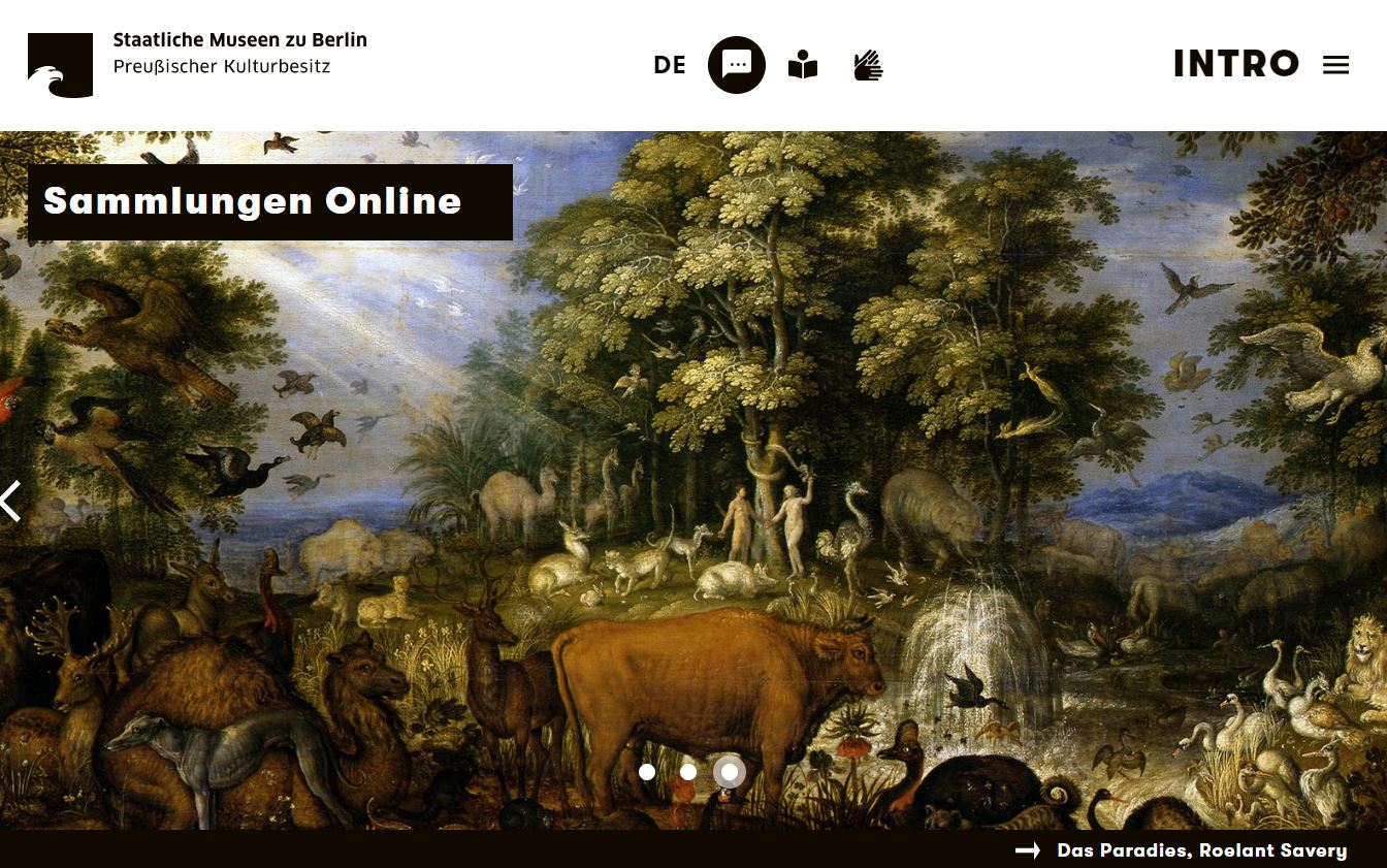 Zu sehen ist ein Ausschnitt von „Sammlungen Online“ mit dem Gemälde "Das Paradies" von Roelandt Savery.