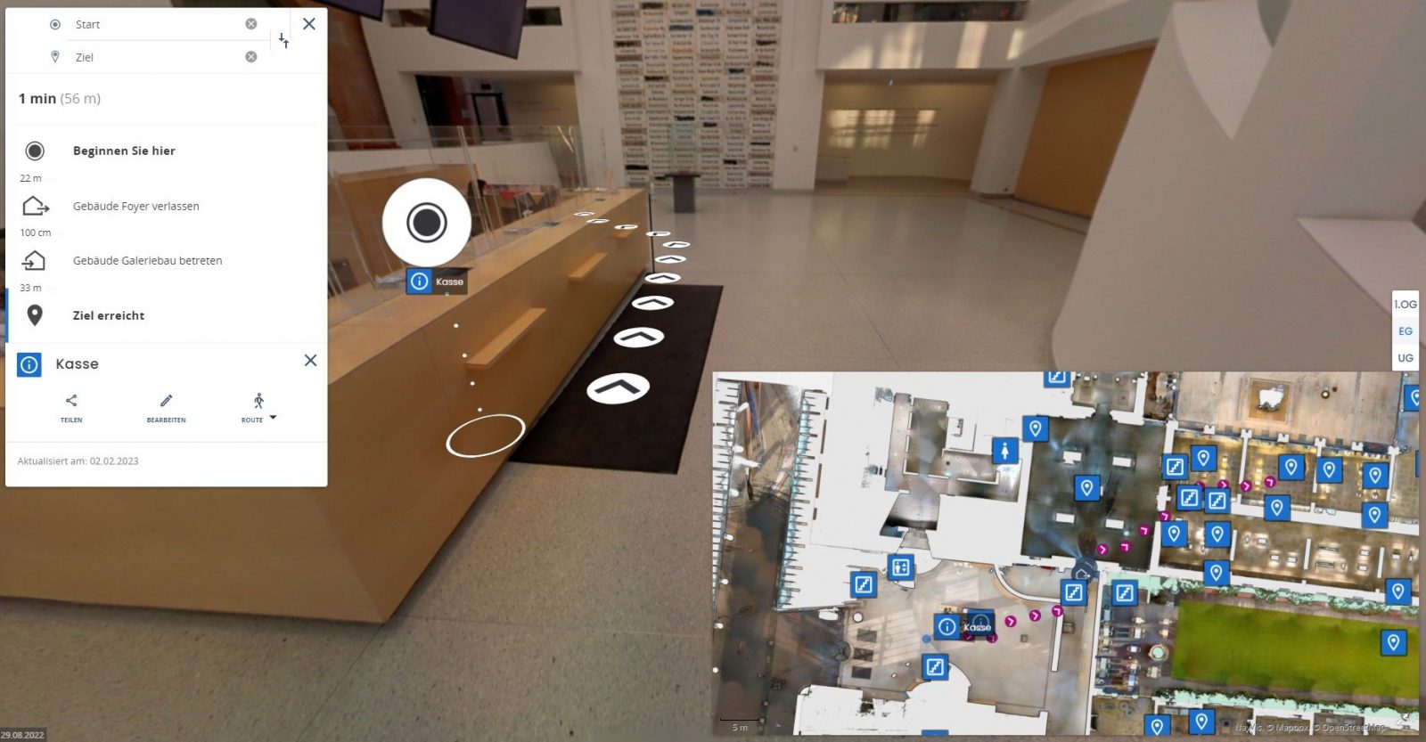 Ein Wege-Leitsystem in einer digitalen Anwendung führt die Besuchenden durchs Museum.