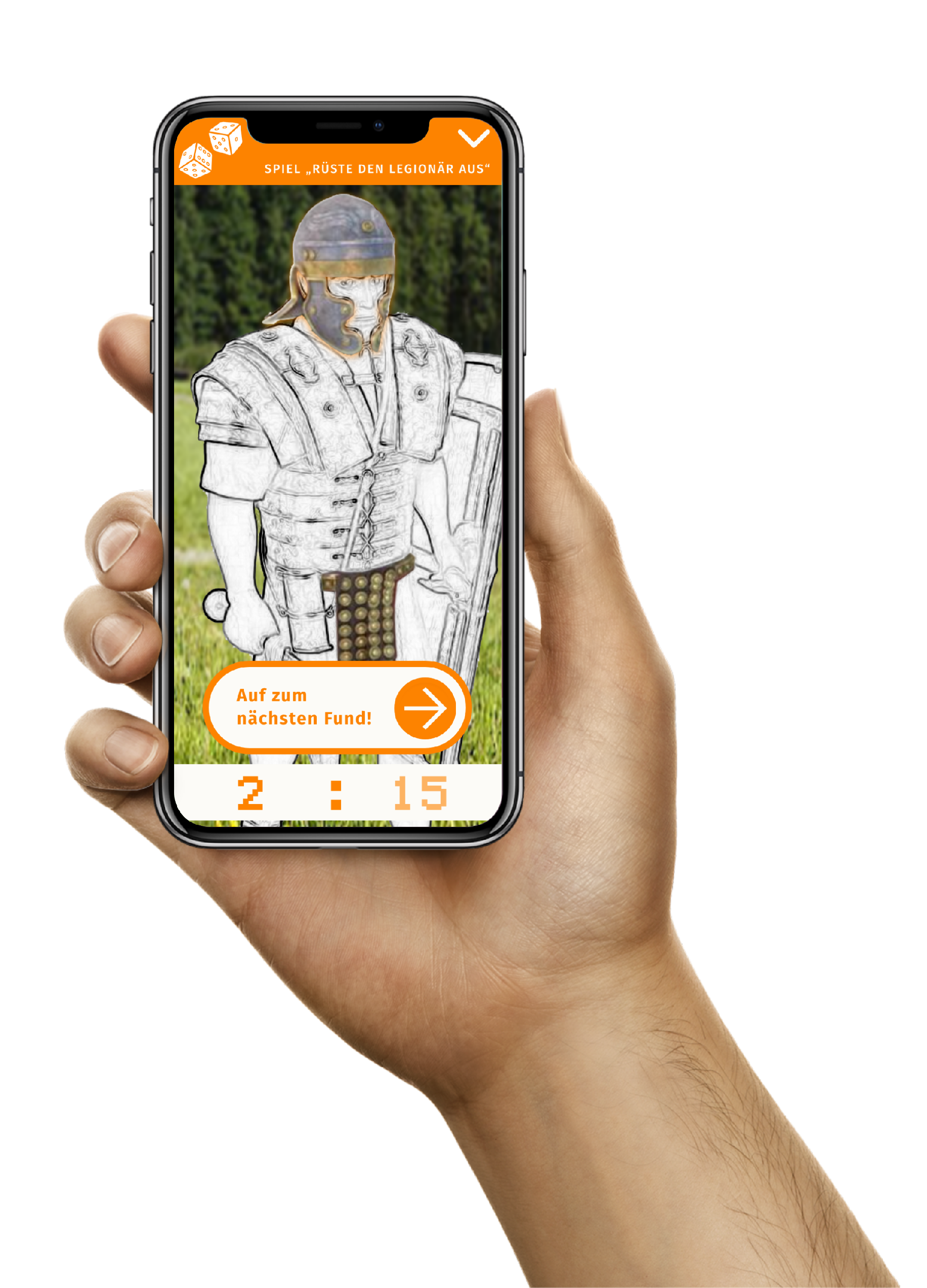 Zu sehen ist ein Smartphone mit der VAP-App und dem geöffnetem Spiel.